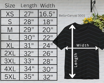 Bella Canvas 3001 T-Shirt Size Chart, Fabric Content, Care Instructions, Measuring Tips, Ready To Use High Quality JPG's