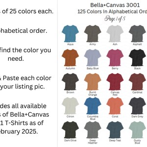Bella+canvas 3001 bewerkbare png-shirtkleuren om te kopiëren en in je eigen listings te plakken. 125 kleuren in alfabetische volgorde. Kleuren afdrukken
