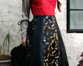 Black Dragonfly Silk Brocade Bustle Skirt