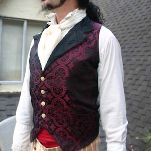 Schwarz und Kastanienbraun Mittelalter Muster Seidenbrokat Steampunk Viktorianische Revers Herrenweste Bild 1