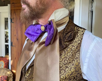 Purple and Brown Satin Gentlemen's Bow Tie, Cravat and Ascot