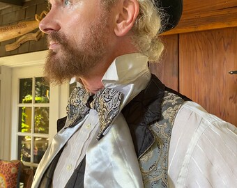 Silver and Black Satin Gentlemen’s  Bow Tie, Cravat and Ascot