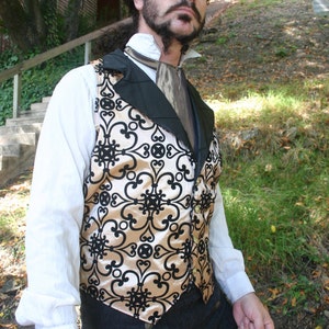 Black and Gold Shimmer Tapestry Steampunk Victorian Lapeled Gentlemen's Vest