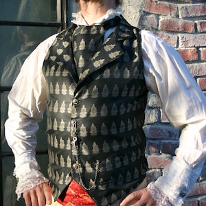 Black Oncoming Train Silk Brocade Steampunk Victorian Gentlemen&#39;s Vest