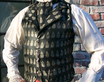 Black Oncoming Train Silk Brocade Steampunk Victorian Gentlemen's Vest