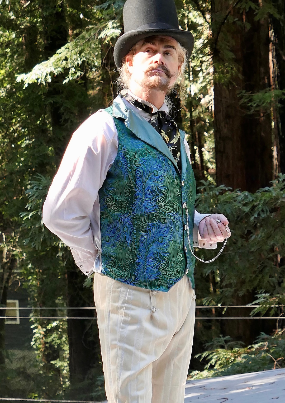 Celadon Peacock Brocade Vest (In-Stock) main image 1