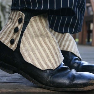 Cream Stripe Spats with Black Nautical Buttons