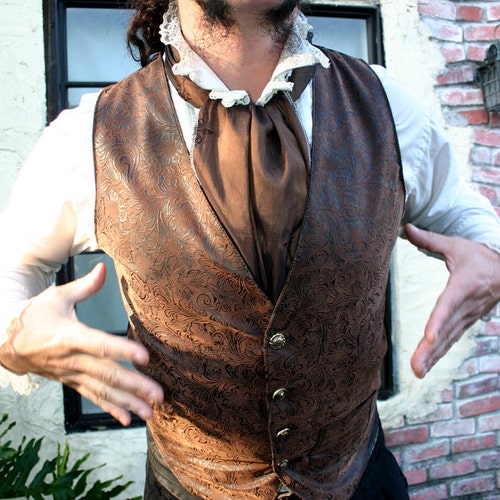 Brown and Black shops Tooled Faux Leather Gentlemen's Steampunk Vest and Brown Cravat