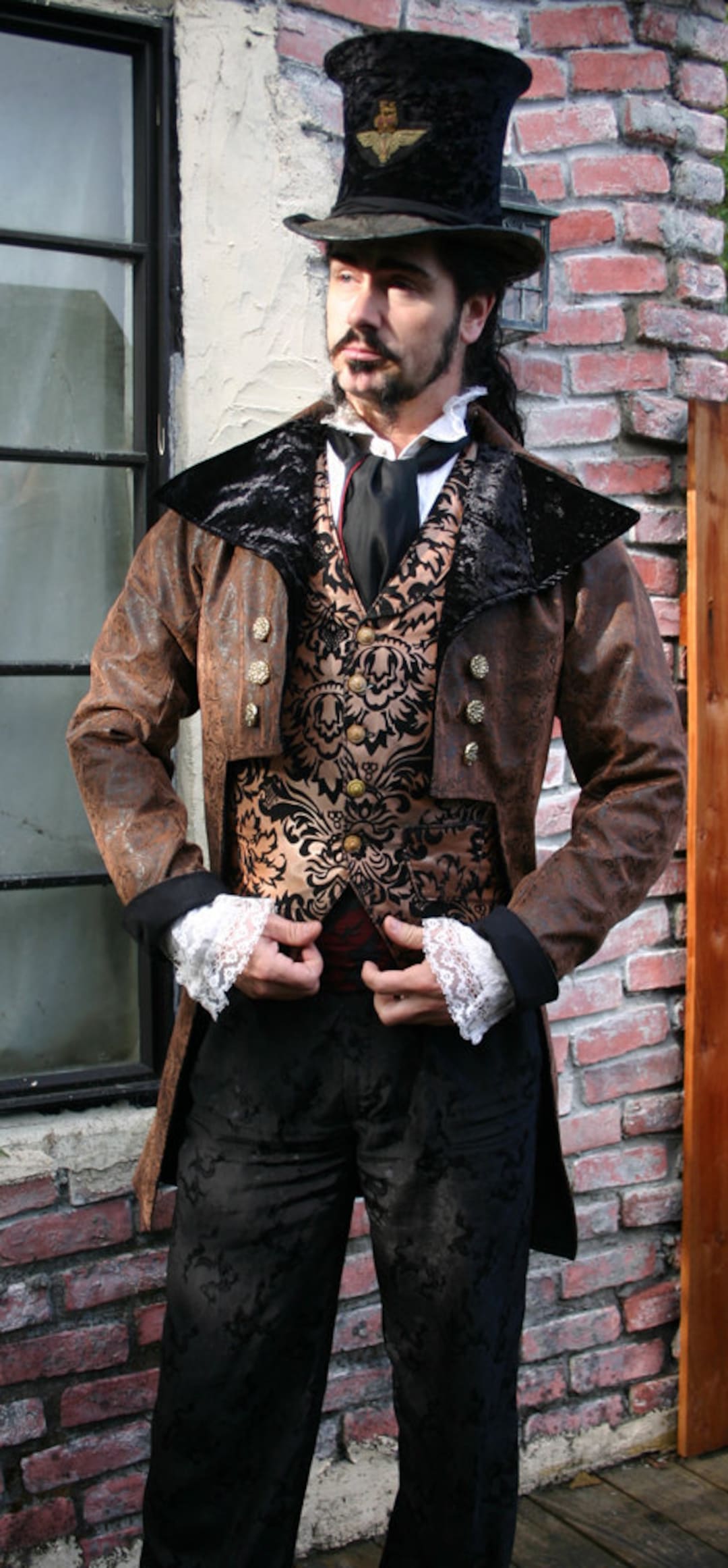 Black Tapestry Steampunk Frock Cutaway Wedding Jacket 