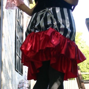 Black and Silver Stripe Silk  Bustle Skirt with Red Ruffle