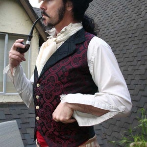 Schwarz und Kastanienbraun Mittelalter Muster Seidenbrokat Steampunk Viktorianische Revers Herrenweste Bild 4
