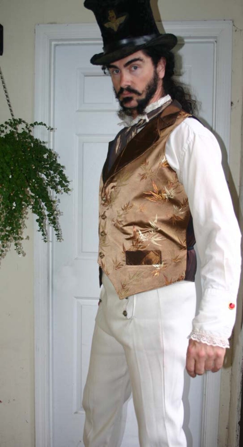 Gold and Copper Bamboo Silk Steampunk Victorian Lapeled Gentlemen's Vest, Shirt and Cravat image 1