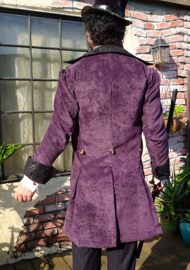 Milano Purple and Black Tapestry Swallowtail Steampunk Frock Cutaway Wedding Coat image 3