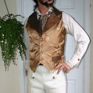 Gold and Copper Bamboo Silk Steampunk Victorian Lapeled Gentlemen's Vest, Shirt and Cravat image 2
