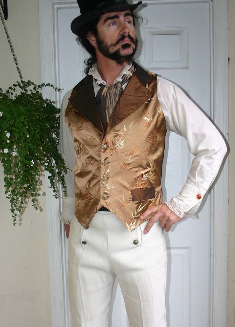 Gold and Copper Bamboo Silk Steampunk Victorian Lapeled Gentlemen's Vest, Shirt and Cravat image 2