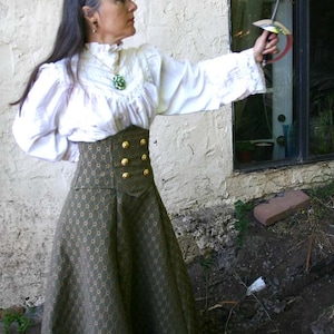 Green  and Gold Tapestry Victorian Bustle Skirt and Corset Belt