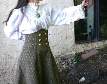 Green  and Gold Tapestry Victorian Bustle Skirt and Corset Belt