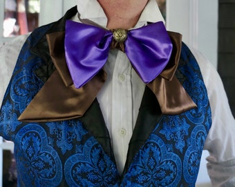 Purple and Brown Satin Gentlemen's Bow Tie, Cravat and Ascot