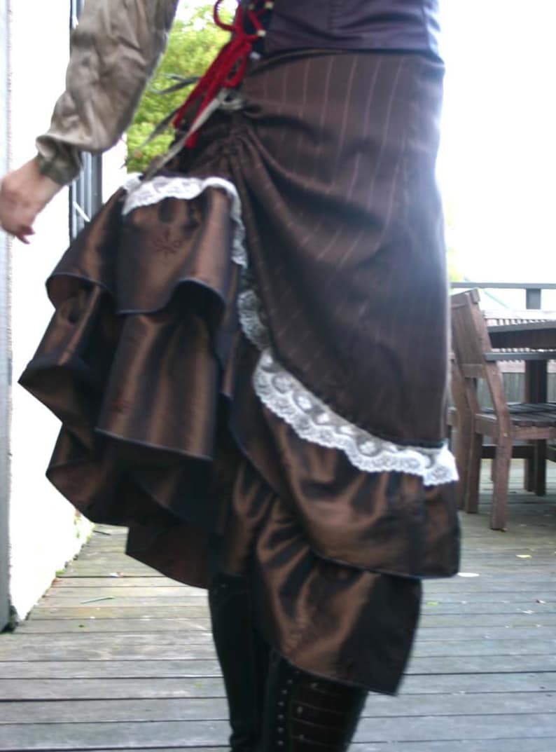 Brown Pinstripe and Lace Bustle Skirt Etsy