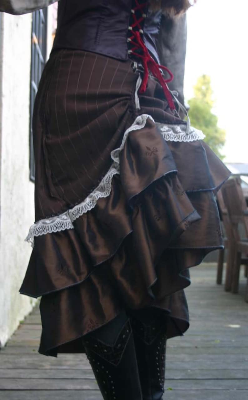 Brown Pinstripe and Lace Bustle Skirt Etsy