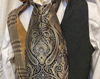 Black and Gold Medieval Brocade Pattern Satin Ascot