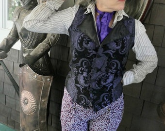 Black and Purple Medieval Brocade Steampunk Women or Gentlemen's Vest