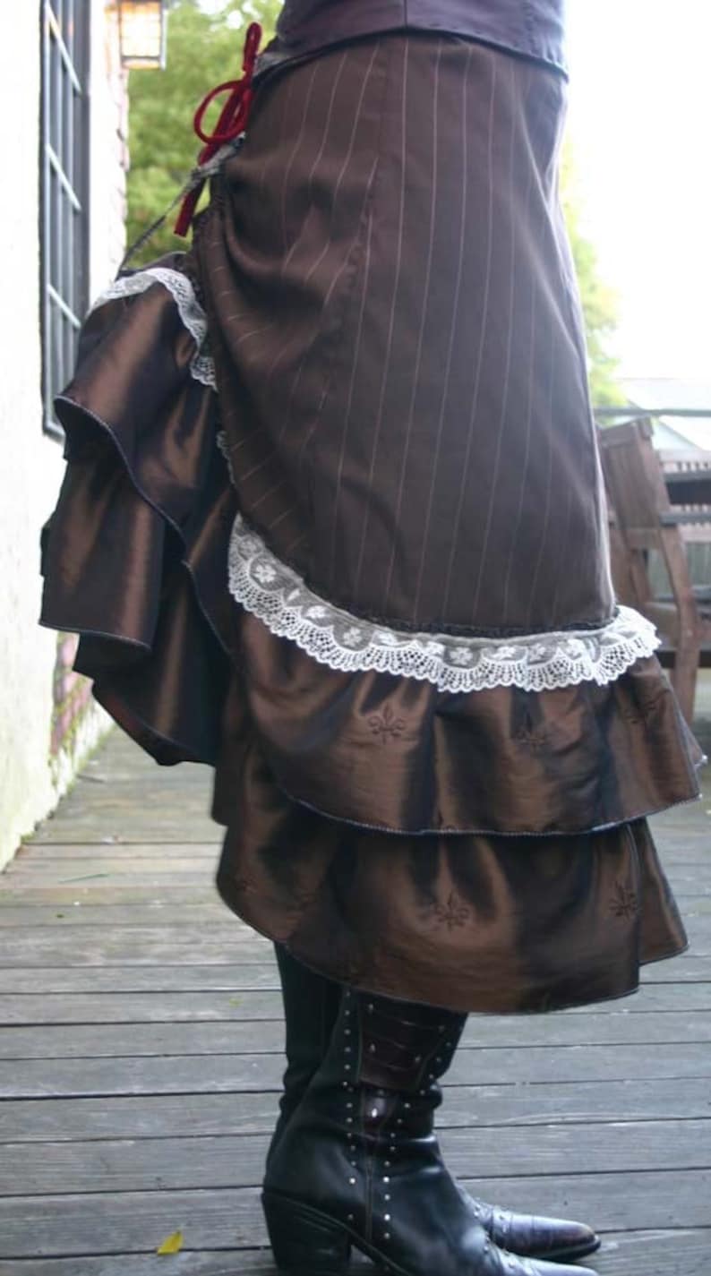 Brown Pinstripe and Lace Bustle Skirt Etsy
