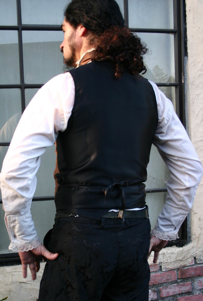 Brown and Black Tooled Faux Leather Gentlemen's Steampunk Vest