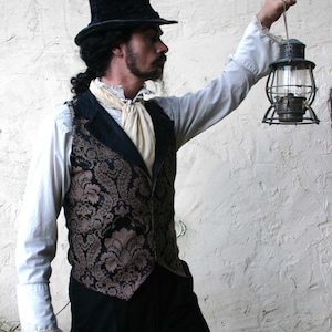 Brown and Black Floral Tapestry and Silk Steampunk Victorian Lapeled Gentlemen's Vest image 1