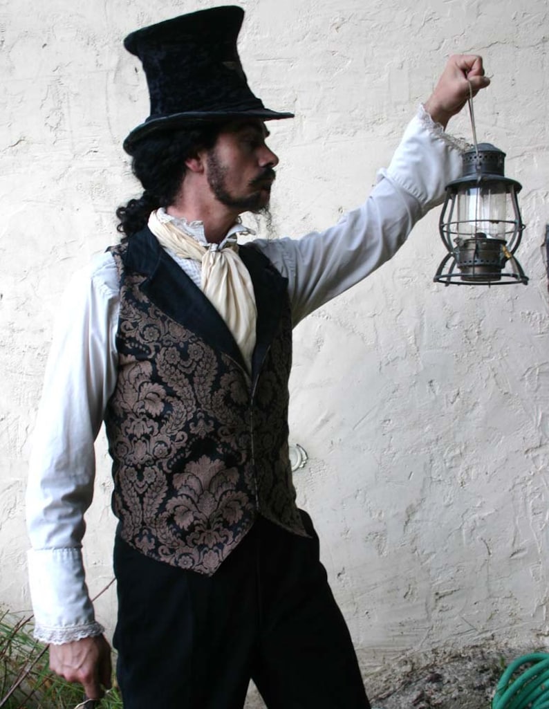 Brown and Black Floral Tapestry and Silk Steampunk Victorian Lapeled Gentlemen's Vest image 1