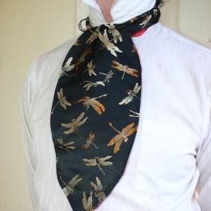 Black Dragonfly Silk Brocade and Red Satin Ascot