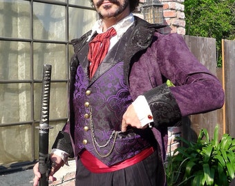 Black and Purple Medieval Pattern Silk Brocade Steampunk Victorian