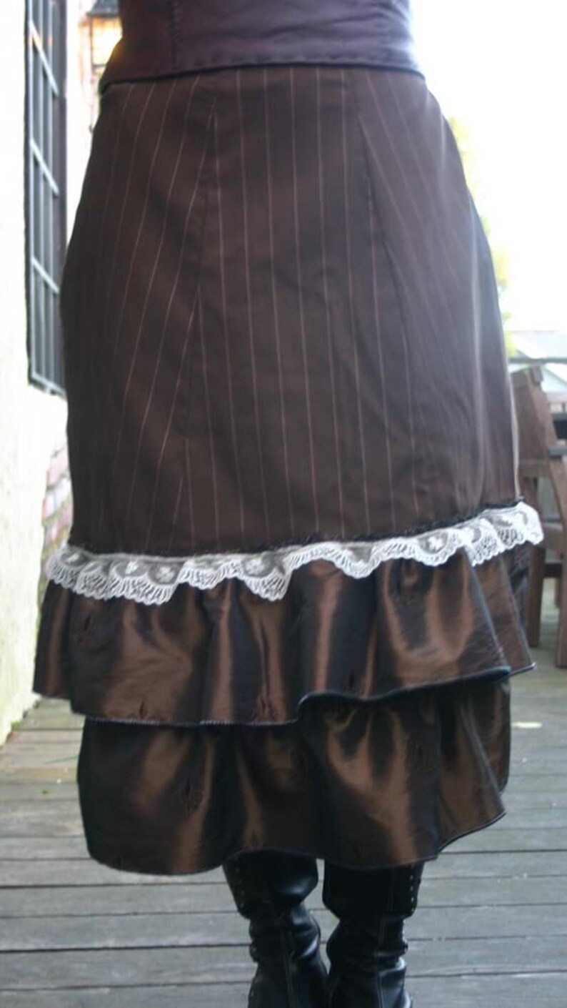 Brown Pinstripe and Lace Bustle Skirt Etsy