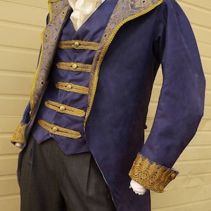 Teal Blue and Silver Brocade Ballroom Beast Tapestry Frock coat