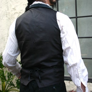 Black and Royal Blue Medieval Pattern Silk Brocade Steampunk Victorian Lapeled Gentlemen's Vest image 4