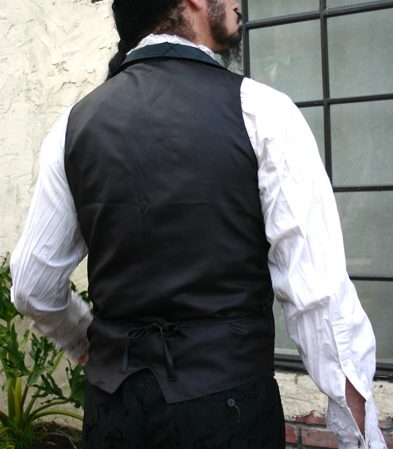 Black and Royal Blue Medieval Pattern Silk Brocade Steampunk Victorian Lapeled Gentlemen's Vest image 4