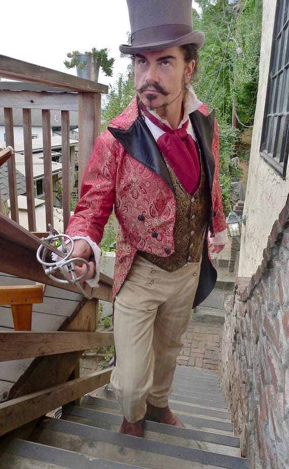 Rouge et or brocart de soie fleuri Cutaway robe Steampunk Cutaway fleuri machaon mariage veste d1d908 Rouge et or brocart de soie fleuri Cutaway robe Steampunk Cutaway fleuri machaon mariage veste d1d908