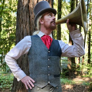 Black and Gray Wool and Tapestry Patchwork Old West Steampunk Appliqué Waistcoat Vest