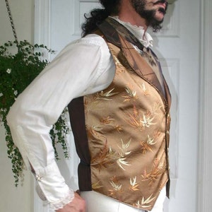 Gold and Copper Bamboo Silk Steampunk Victorian Lapeled Gentlemen's Vest, Shirt and Cravat image 3