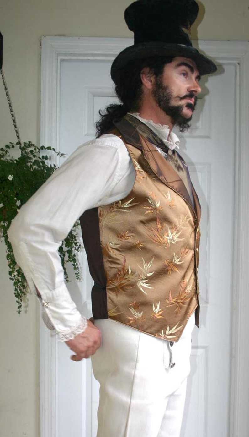 Gold and Copper Bamboo Silk Steampunk Victorian Lapeled Gentlemen's Vest, Shirt and Cravat image 3