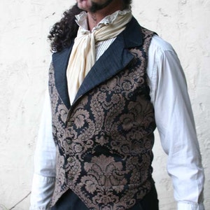 Brown and Black Floral Tapestry and Silk Steampunk Victorian Lapeled Gentlemen's Vest image 2