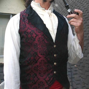 Schwarz und Kastanienbraun Mittelalter Muster Seidenbrokat Steampunk Viktorianische Revers Herrenweste Bild 3