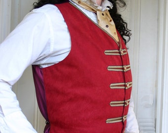 Red Ultra suede and Black Applique Steampunk Gentlemen's Vest