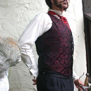 Black and Maroon Medieval Pattern Silk Brocade Gentlemen's Vest