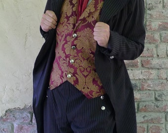 Charcoal Grey Pinstripe Steampunk Frock Cutaway Swallowtail Wedding Jacket