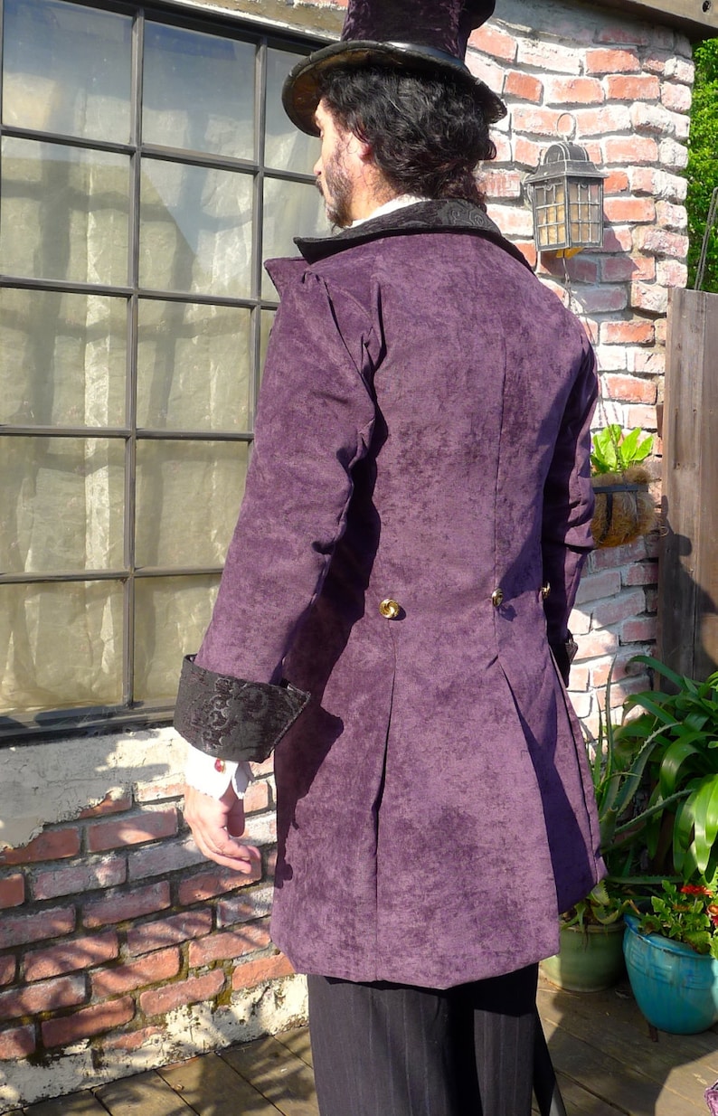 Milano Purple and Black Tapestry Swallowtail Steampunk Frock Cutaway Wedding Coat image 5