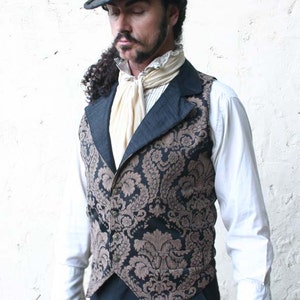 Brown and Black Floral Tapestry and Silk Steampunk Victorian Lapeled Gentlemen's Vest image 3