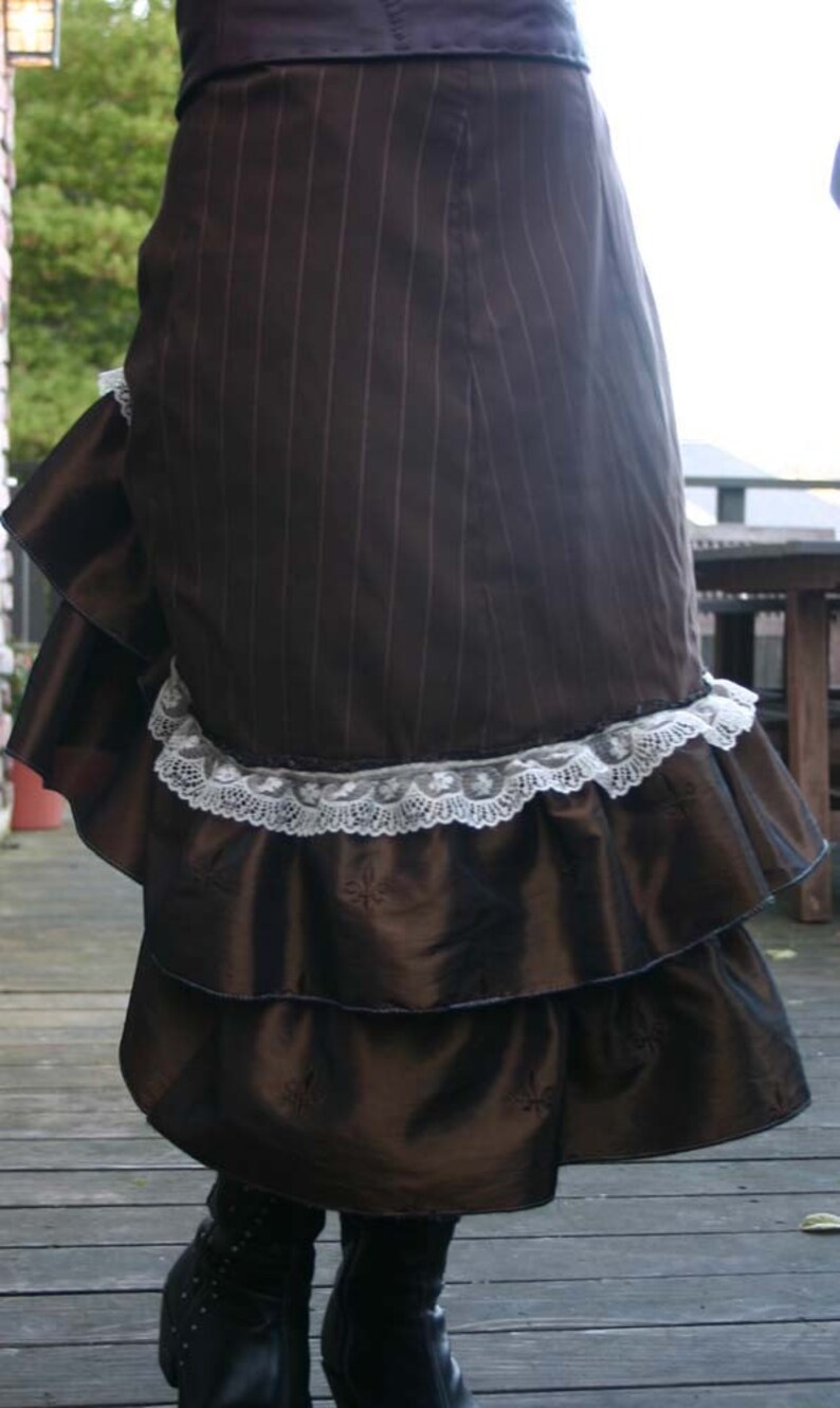 Brown Pinstripe and Lace Bustle Skirt Etsy