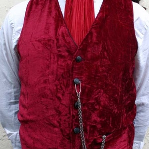 Burgundy Red Velvet and Black Silk Dupioni Gentlemen's Steampunk Vest with Nautical Buttons