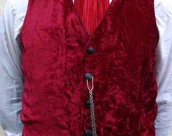 Burgundy Red Velvet and Black Silk Dupioni Gentlemen's Steampunk Vest with Nautical Buttons